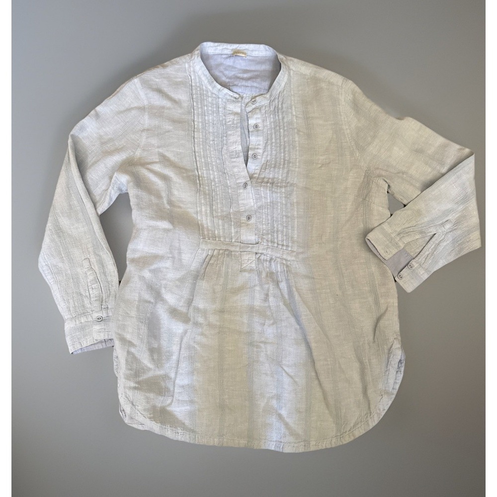 Poetry Tunic Linen Shirt Top Women SZ 16 Button Up Long Sleeve Light Blue